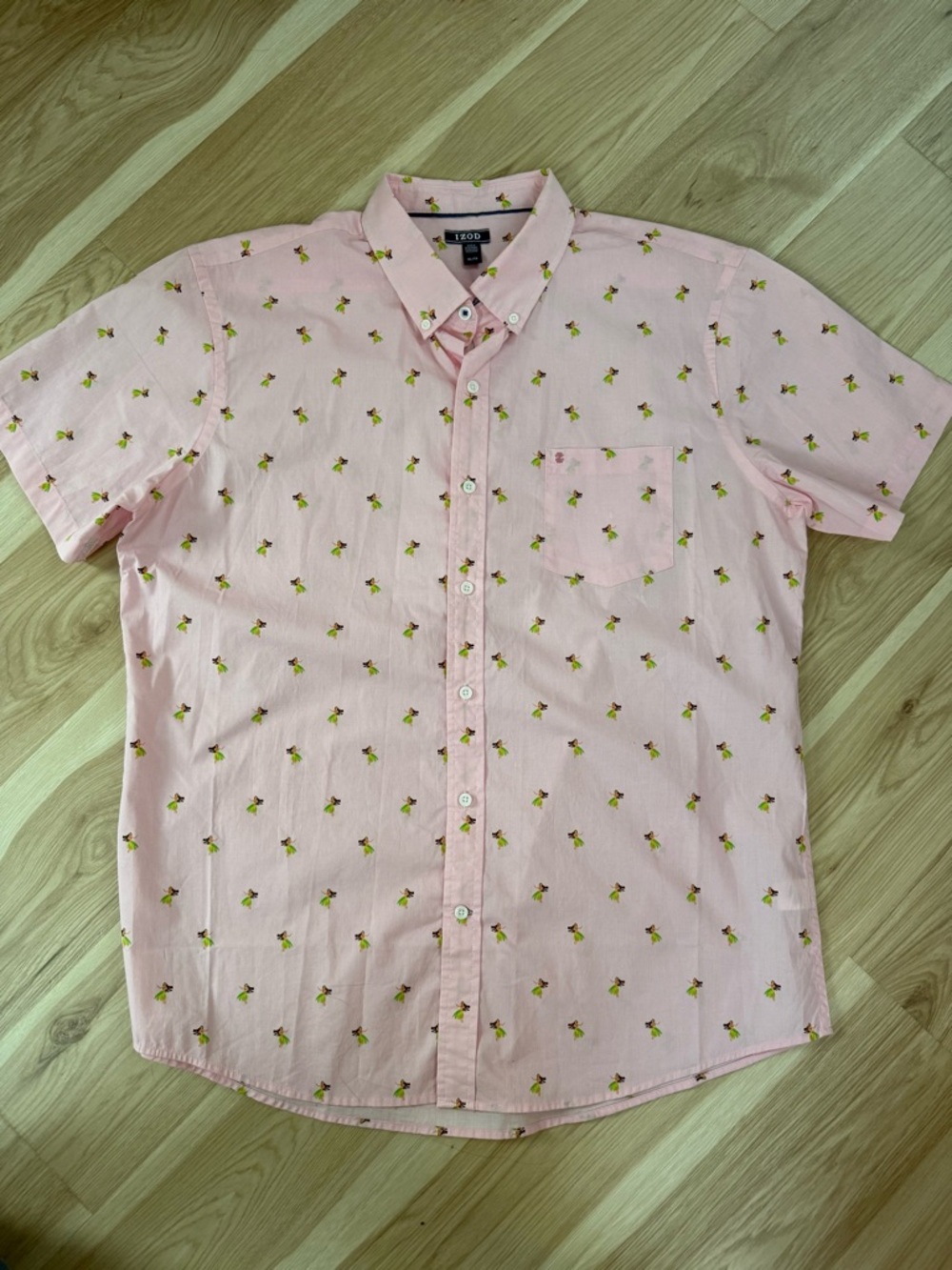 Preppy Pink Izod Hawaiian Short-Sleeve Button-Down Shirt withβ hula girl Motif